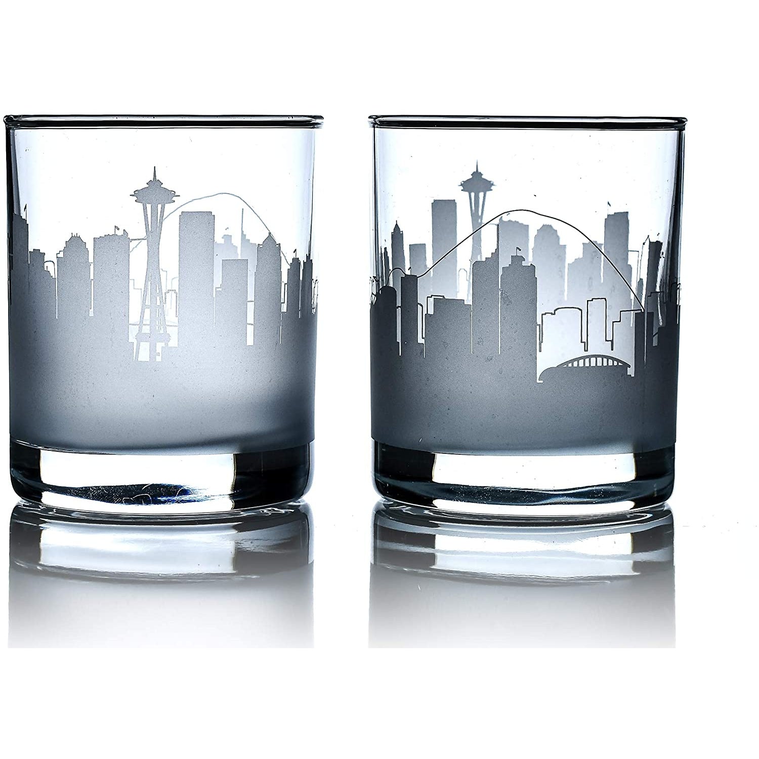 Greenline Goods Skyline Etched Seattle Whiskey Glasses Gift (Set of 2) | Old Fashioned Tumbler