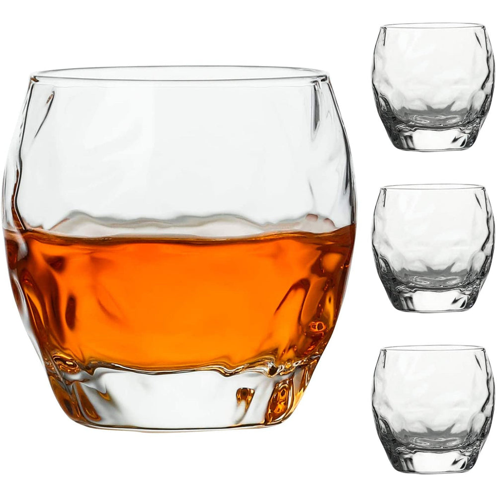 Set of 4 Unique Whiskey Glasses 12 oz Scotch Glasses Bourbon Glasses for Cocktails Rock Style Old Fashioned Drinking Glasses Gifts for men (clear, 4)